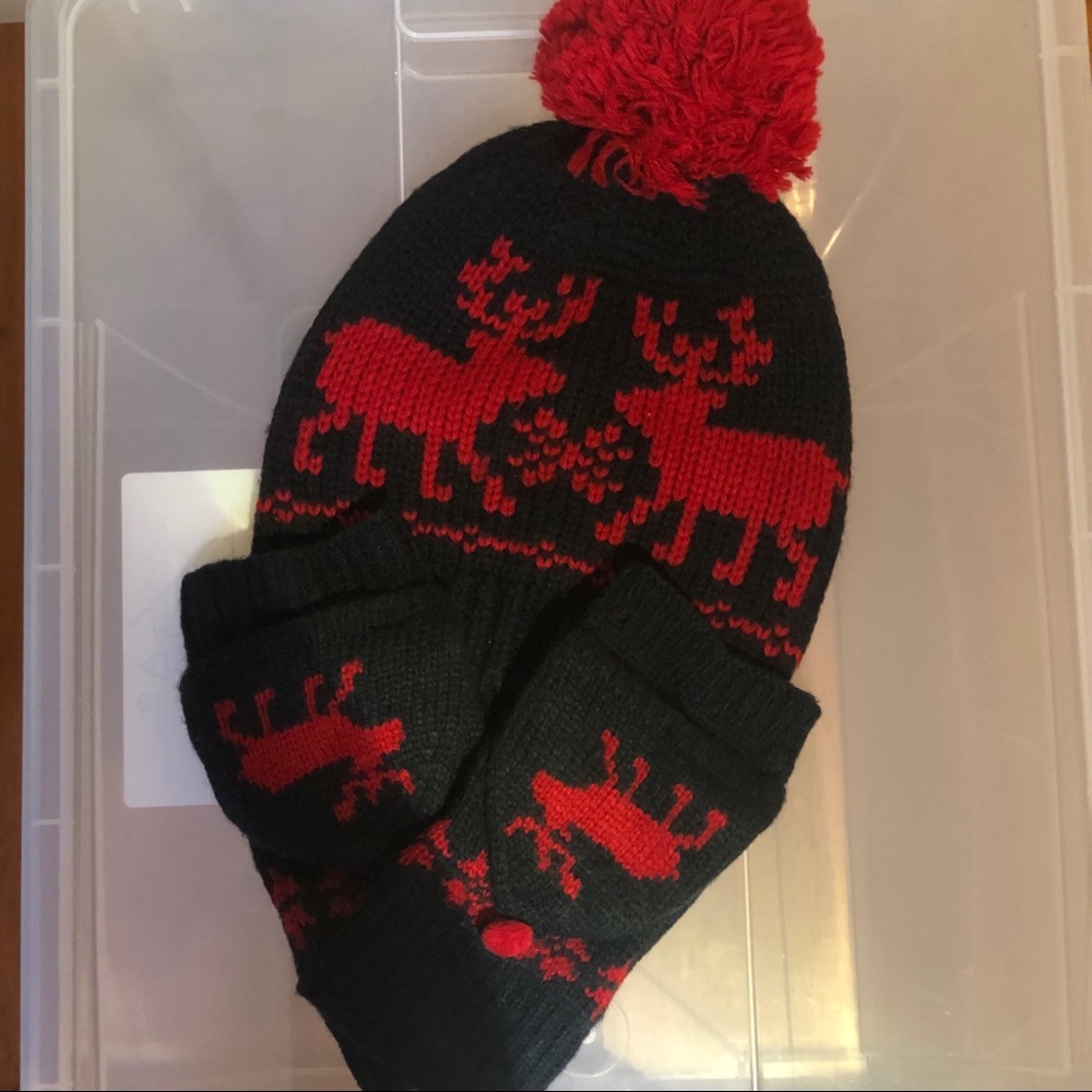 Abercrombie kids mitten beanie set navy red